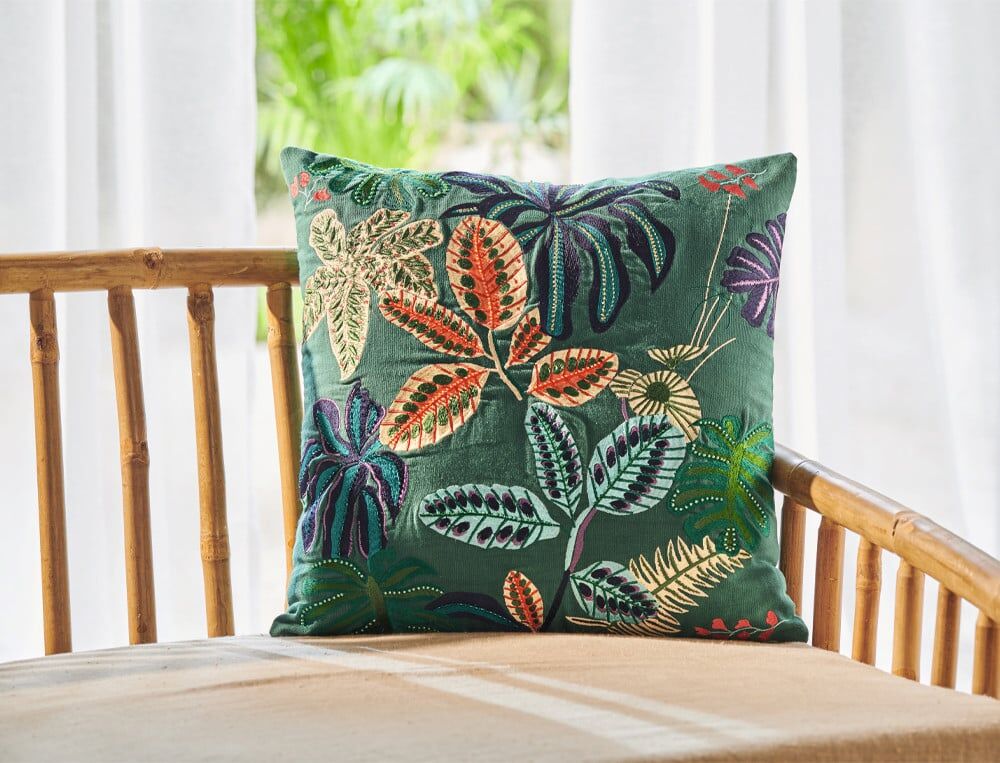 Coussin brodé - 45x45 cm - Pause tropicale - Vert - Linvosges