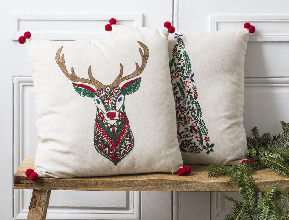 Coussin brodé cerf - 45x45 cm - En attendant Noël - Coloris Unique - Linvosges