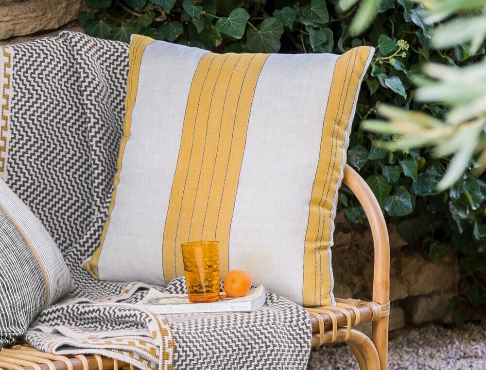 Coussin rayé jaune - 50x50 cm - Carnet de style rayé jaune - Coloris Unique - Linvosges