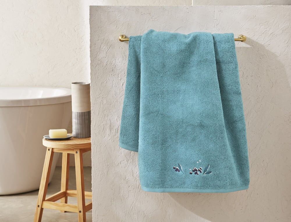 Drap de bain - 100x150 cm - Baies célestes brodé - Canard - Linvosges