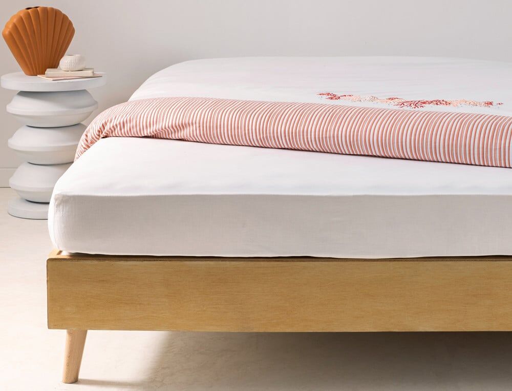 Drap-housse 1 pers. bonnet 35cm - 90x190 cm - Mer de corail - Coloris Unique - Linvosges