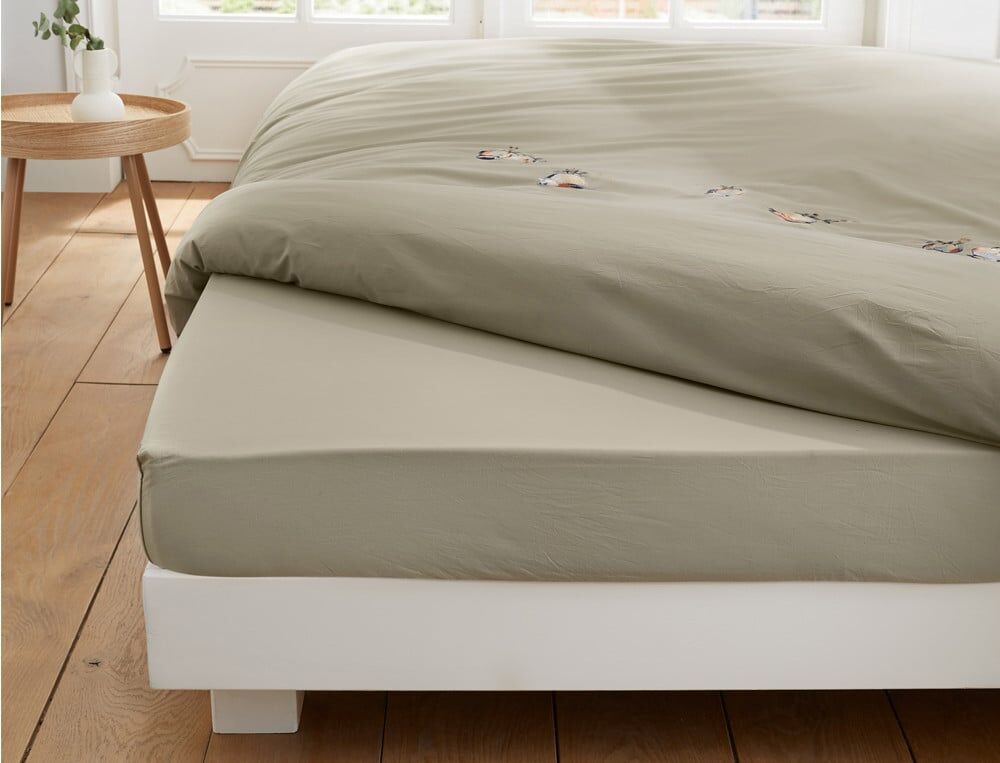 Drap-housse 1 personne bonnet 35 cm - 90x190 cm - Mésanges - Coloris Unique - Linvosges
