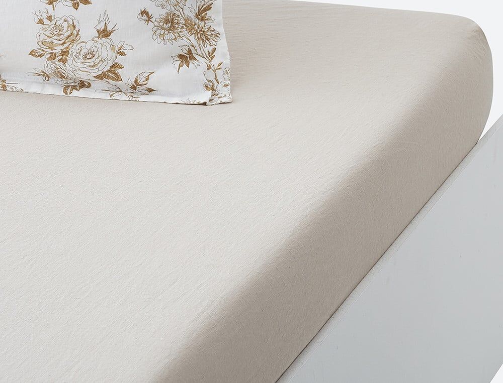 Drap-housse 2 personnes bonnet 35 cm - 140x190 cm - Roses de lin - Coloris Unique - Linvosges