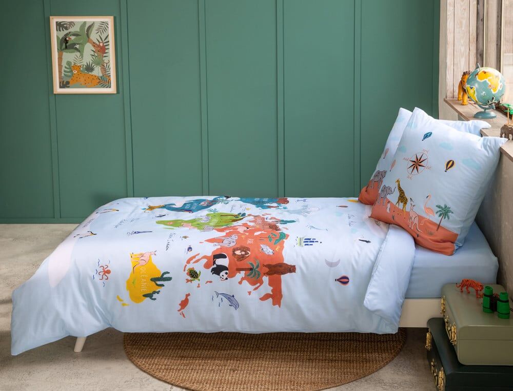 Housse de couette 1 pers. - 140x200 cm - Mappemonde - Coloris Unique - Linvosges