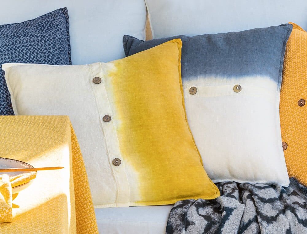 Housse de coussin tie et dye - 45x45 cm - Entre terre et mer - Jaune - Linvosges