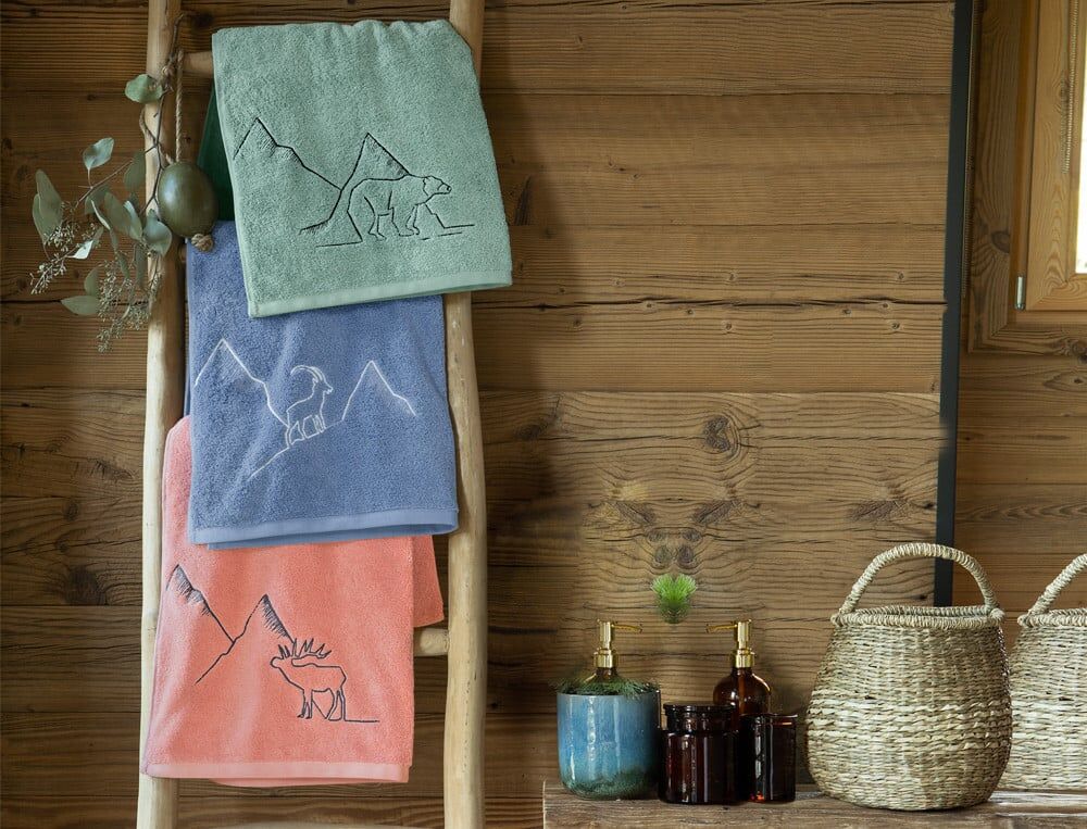 Serviette de bain brodée motif élan - 50x100 cm - Haute montagne - Coloris Unique - Linvosges