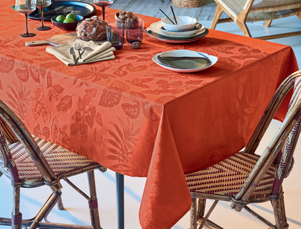 Nappe carrée anti-taches à la main, effet lin, en polyester, 100 % 220 x  220 cm : : Cuisine et Maison