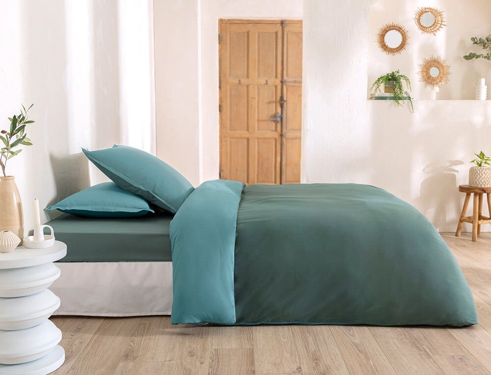 Housse de couette 1 pers + 1 taie d'oreiller rectangulaire - 140x200+50x70 cm - Coton fin - Rose/guimauve - Linvosges