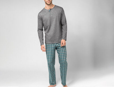 Lovasy Pyjama Homme Hiver Long Coton Hauts et Pantalons Manches Longues Ensemble de Pyjama avec Poche Grande Taille