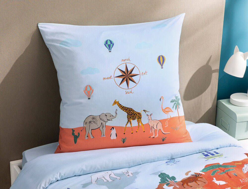 Taie d'oreiller - 65x65 cm - Mappemonde - Coloris Unique - Linvosges