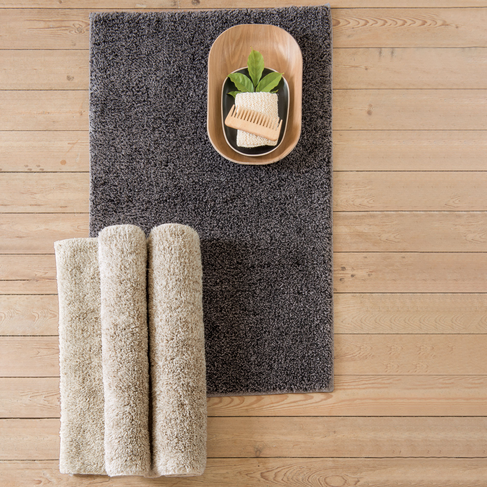 Tapis de bain - 60x100 cm - Bain de coton - Anthracite - Linvosges