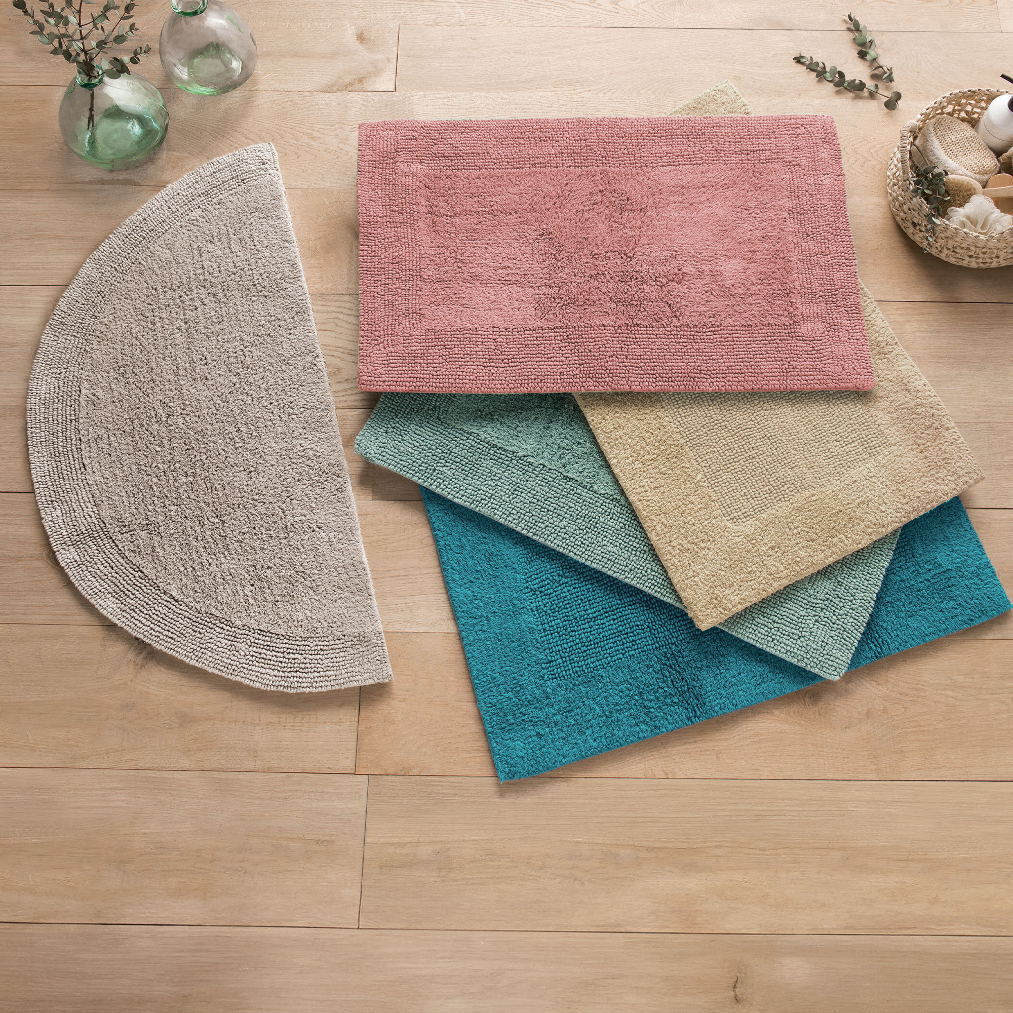 Tapis de bain - 70x140 cm - Recto verso - Bleu Scandinave - Linvosges